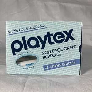 Vintage 80's PROP Blue‎ Box Playtex Slender Regular Tampons Gentle Glide 7 Left